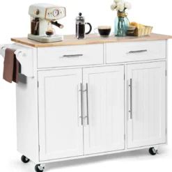Kücheninsel Servierwagen Küchenwagen mit Rollen Weiß 122 x 46 x 92,3 cm