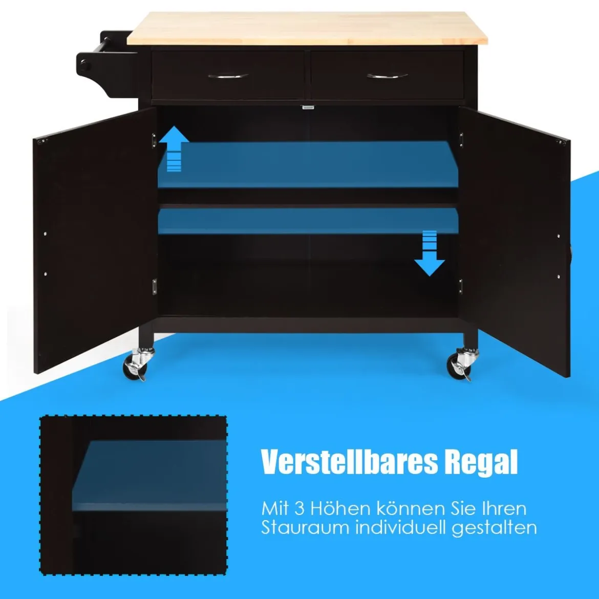 Kücheninsel Servierwagen mit Schubladen 110 x 48 x 90 cm Braun