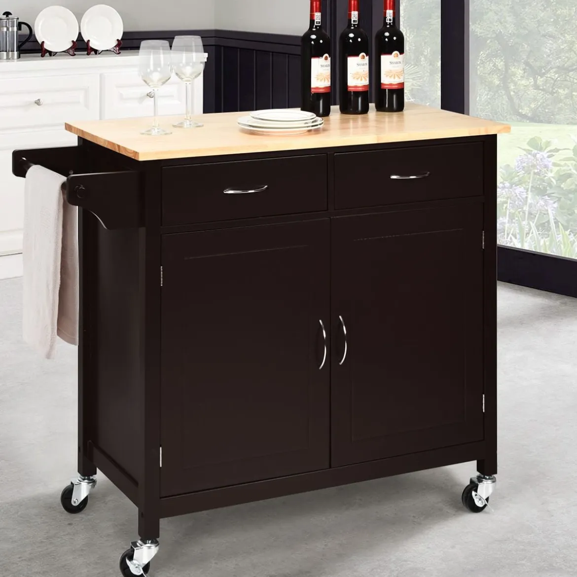 Kücheninsel Servierwagen mit Schubladen 110 x 48 x 90 cm Braun