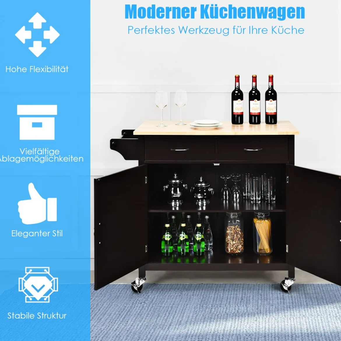 Kücheninsel Servierwagen mit Schubladen 110 x 48 x 90 cm Braun