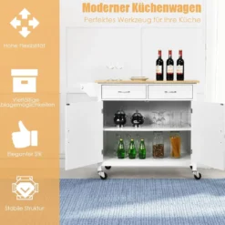 Kücheninsel Servierwagen mit Schubladen 110 x 48 x 90 cm Weiß