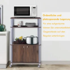 Küchenregal für Mikrowelle Küchenwagen mit Rollen 60 x 40 x 98 cm Braun