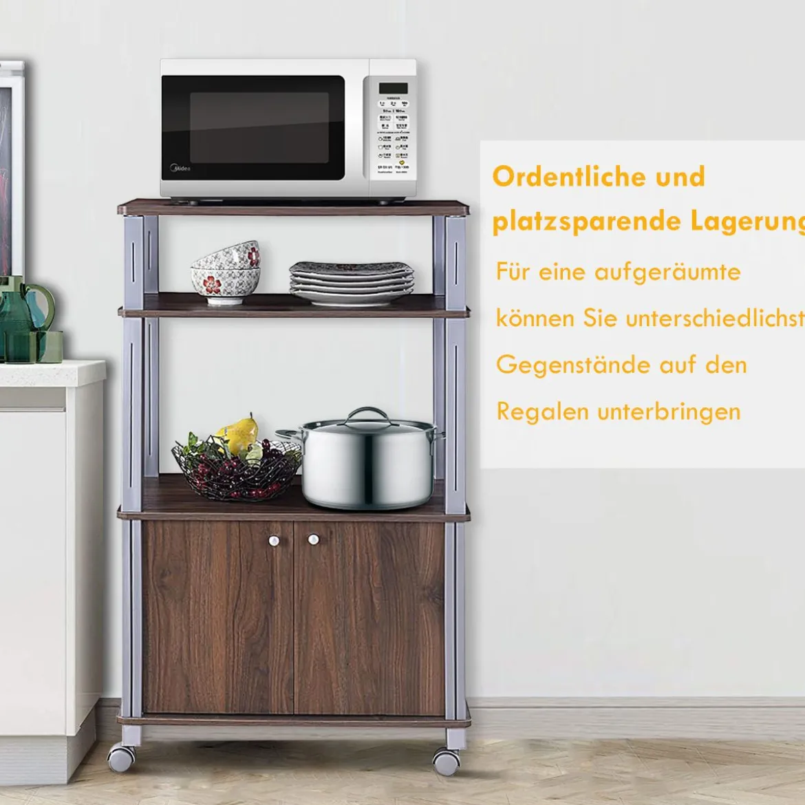 Küchenregal für Mikrowelle Küchenwagen mit Rollen 60 x 40 x 98 cm Braun