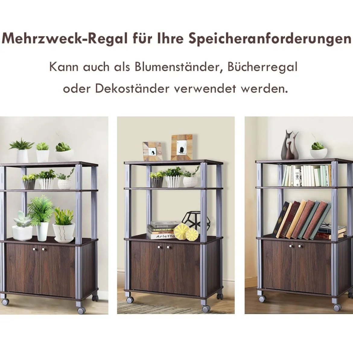 Küchenregal für Mikrowelle Küchenwagen mit Rollen 60 x 40 x 98 cm Braun