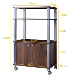 Küchenregal für Mikrowelle Küchenwagen mit Rollen 60 x 40 x 98 cm Braun