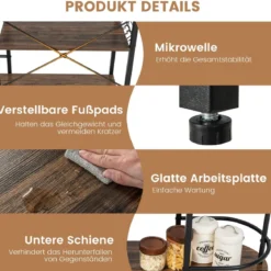 Küchenregal für Mikrowelle Mikrowellenregal auf Rollen 90 x 124 x 41,5 cm Rustikales Braun