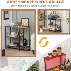 Küchenregal für Mikrowelle Mikrowellenregal auf Rollen 90 x 124 x 41,5 cm Rustikales Braun