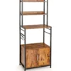 Küchenregal mit Lagerschrank & Haken & Ablagen & Tür & verstellbaren Füßen Vintage