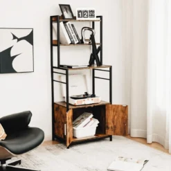 Küchenregal mit Lagerschrank & Haken & Ablagen & Tür & verstellbaren Füßen Vintage