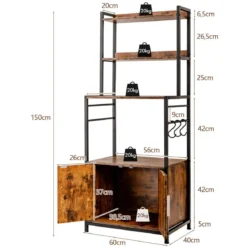 Küchenregal mit Lagerschrank & Haken & Ablagen & Tür & verstellbaren Füßen Vintage
