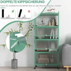 Küchenregal mit Rollen Mobiler Mikrowellenständer mit Aufklappbaren PC-Türen 60 x 32 x 154 cm