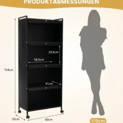 Küchenregal mit Rollen Mobiler Mikrowellenständer mit Aufklappbaren PC-Türen 60 x 32 x 154 cm
