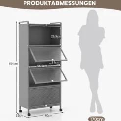 Küchenregal mit Rollen Mobiler Mikrowellenständer mit Aufklappbaren PC-Türen 60 x 32 x 154 cm