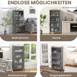 Küchenregal mit Rollen Mobiler Mikrowellenständer mit Aufklappbaren PC-Türen 60 x 32 x 154 cm