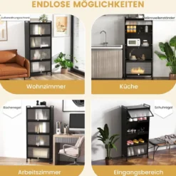 Küchenregal mit Rollen Mobiler Mikrowellenständer mit Aufklappbaren PC-Türen 60 x 32 x 154 cm