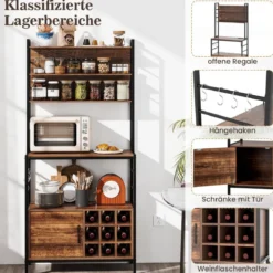 Küchenregal mit Steckdose Weinregal für 9 Flaschen Standregal mit Schrank Schwarz/Rustikales Braun