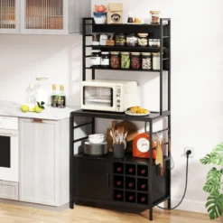 Küchenregal mit Steckdose Weinregal für 9 Flaschen Standregal mit Schrank Schwarz/Rustikales Braun