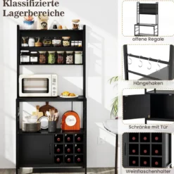 Küchenregal mit Steckdose Weinregal für 9 Flaschen Standregal mit Schrank Schwarz/Rustikales Braun