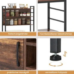Küchenregal mit Steckdose Weinregal für 9 Flaschen Standregal mit Schrank Schwarz/Rustikales Braun