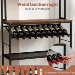 Küchenregal mit Weinhalter bis 10 Flaschen & Arbeitsplatte & 5 Ablagen Bäckerregal Braun