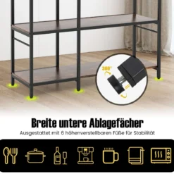 Küchenregal Standregal mit Steckdosen 5 Etagen Mikrowellenregal mit Regalen 107 x 37 x 160 cm Rustikales Braun