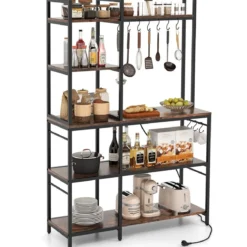 Küchenregal Standregal mit Steckdosen 5 Etagen Mikrowellenregal mit Regalen 107 x 37 x 160 cm Rustikales Braun