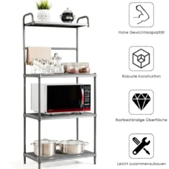Küchenregal 4-stufig Mikrowellenregal mit verstellbaren Regalböden Mikrowellenständer aus Metall 59 x 34 x 136 cm
