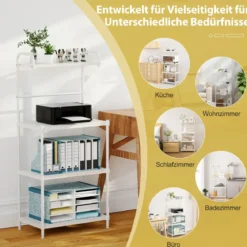 Küchenregal 4-stufig Mikrowellenregal mit verstellbaren Regalböden Mikrowellenständer aus Metall 59 x 34 x 136 cm
