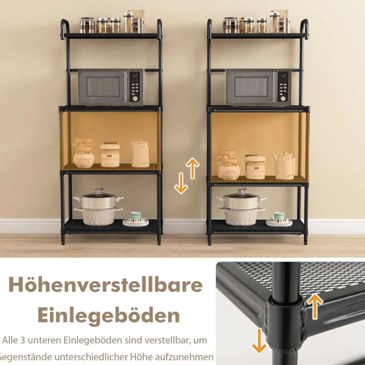 Küchenregal 4-stufig Mikrowellenregal mit verstellbaren Regalböden Mikrowellenständer aus Metall 59 x 34 x 136 cm