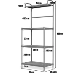 Küchenregal 4-stufig Mikrowellenregal mit verstellbaren Regalböden Mikrowellenständer aus Metall 59 x 34 x 136 cm