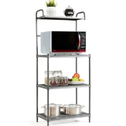 Küchenregal 4-stufig Mikrowellenregal mit verstellbaren Regalböden Mikrowellenständer aus Metall 59 x 34 x 136 cm