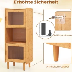 Küchenschrank aus Bambus 3-stöckiger Buffetschrank mit 2 Acryltüren Natur 49,5 x 40 x 130 cm