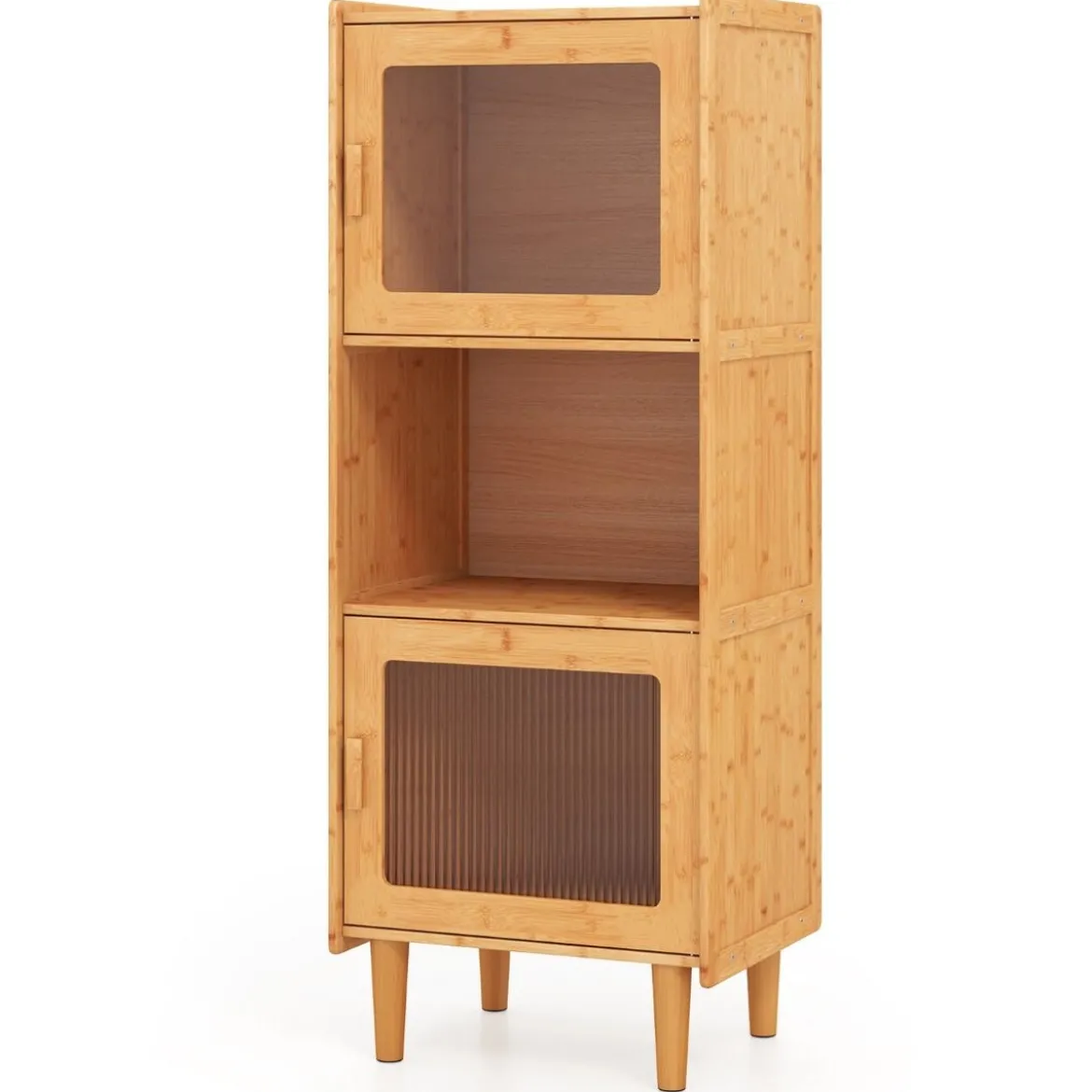 Küchenschrank aus Bambus 3-stöckiger Buffetschrank mit 2 Acryltüren Natur 49,5 x 40 x 130 cm