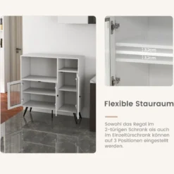Küchenschrank aus Holz mit Glastüren mit verstellbaren Einlegeböden Sideboard Weiß
