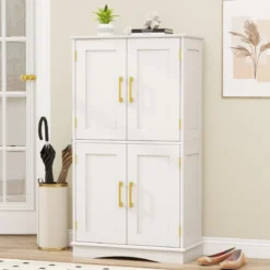 Küchenschrank aus Holz Vorratsschrank Küche Buffetschrank mit 4 Türen & 2 verstellbaren Regalen Schwarz/Weiß
