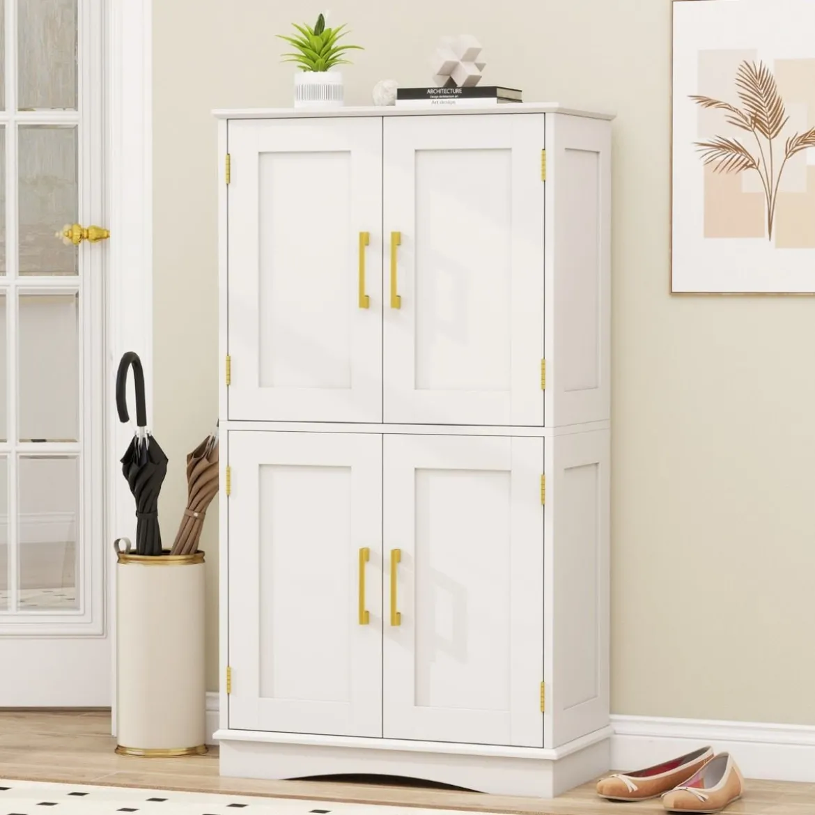 Küchenschrank aus Holz Vorratsschrank Küche Buffetschrank mit 4 Türen & 2 verstellbaren Regalen Schwarz/Weiß