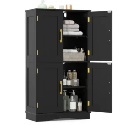 Küchenschrank aus Holz Vorratsschrank Küche Buffetschrank mit 4 Türen & 2 verstellbaren Regalen Schwarz/Weiß