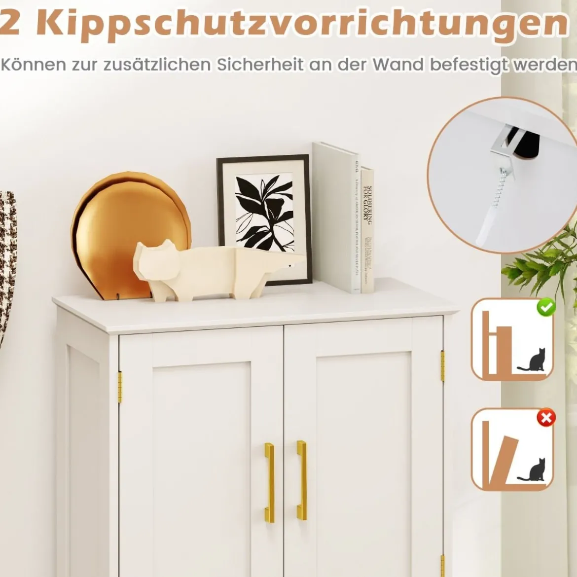 Küchenschrank aus Holz Vorratsschrank Küche Buffetschrank mit 4 Türen & 2 verstellbaren Regalen Schwarz/Weiß