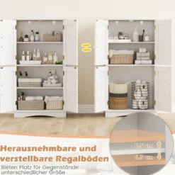 Küchenschrank aus Holz Vorratsschrank Küche Buffetschrank mit 4 Türen & 2 verstellbaren Regalen Schwarz/Weiß