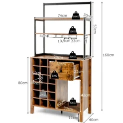 Küchenschrank 160cm Buffetschrank mit Weinregal für 18 Weinflaschen und Schublade 74 x 40 x 160 cm