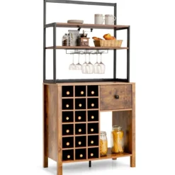 Küchenschrank 160cm Buffetschrank mit Weinregal für 18 Weinflaschen und Schublade 74 x 40 x 160 cm