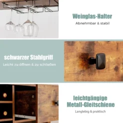 Küchenschrank 160cm Buffetschrank mit Weinregal für 18 Weinflaschen und Schublade 74 x 40 x 160 cm