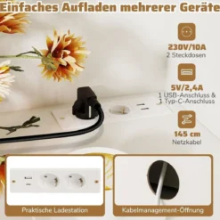 Küchenschrank 168 cm Buffetschrank mit Ladestation 1 USB & 1 Typ-C Vorratsschrank Küche mit 4 Türen Weiß