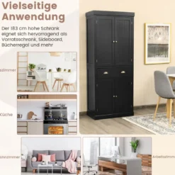 Küchenschrank 183 cm Buffetschrank aus Holz mit Verstellbarer Regalen