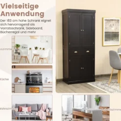 Küchenschrank 183 cm Buffetschrank aus Holz mit Verstellbarer Regalen