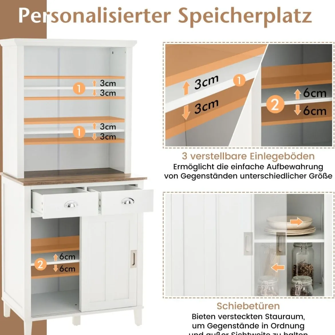 Küchenschrank Freistehender Buffetschrank mit Schiebetüren 76 x 47 x 170 cm Weiß