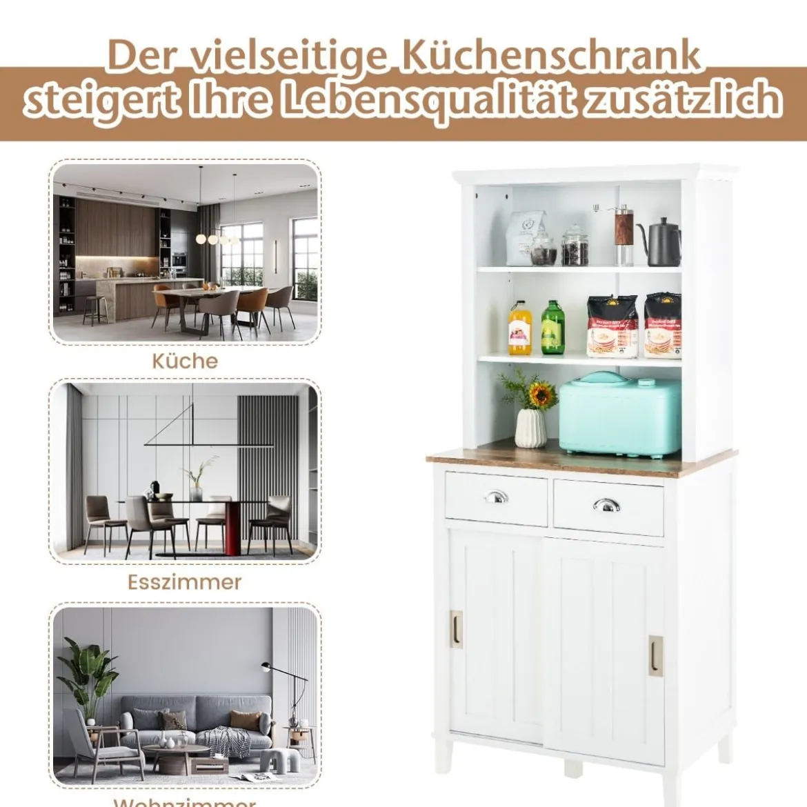 Küchenschrank Freistehender Buffetschrank mit Schiebetüren 76 x 47 x 170 cm Weiß