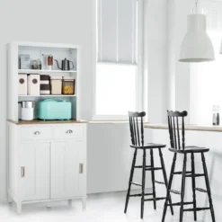 Küchenschrank Freistehender Buffetschrank mit Schiebetüren 76 x 47 x 170 cm Weiß