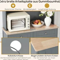 Küchenschrank für 45 L Mülleimer mit 2 Schubladen & Verstellbaren Einlegeböden Buffetschrank Grau