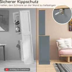 Küchenschrank für 45 L Mülleimer mit 2 Schubladen & Verstellbaren Einlegeböden Buffetschrank Grau